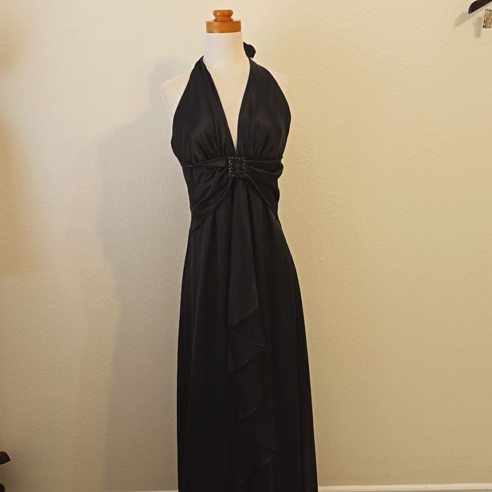 Vintage Aspeed Women's Black Sleeveless Halter  Formal Gown Dress medium